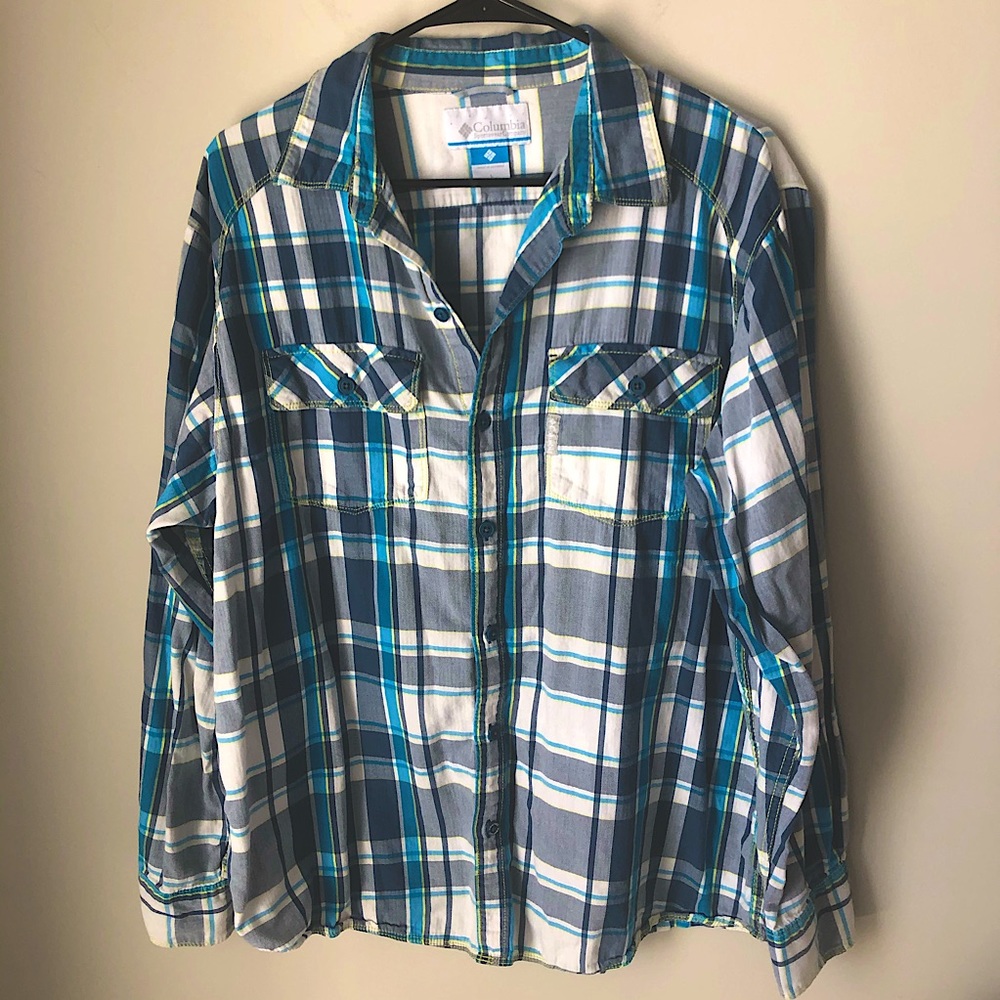 Columbia Buttondown Casual Longsleeve Blue Plaid Cotton Large - Picture 1 of 6
